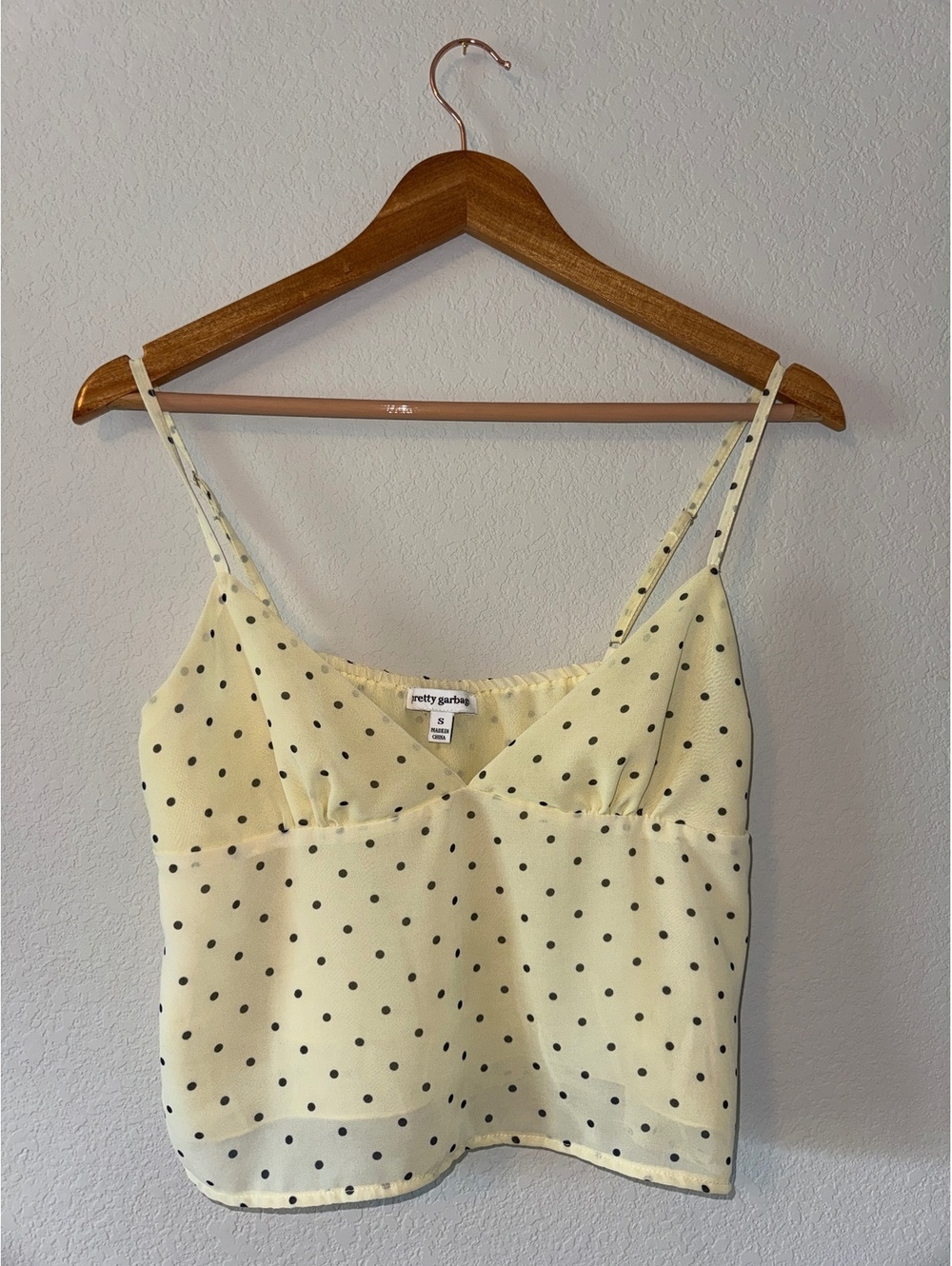Small Pretty Garbage Cream Polka Dot Cropped Tank Top